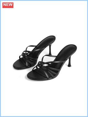 Strappy Kitten Heels Open Toe Slip-On Sandals for Women Summer Dressy